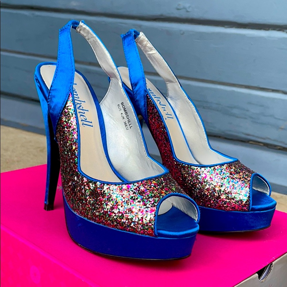 Shoedazzle Bombshell Glitter Peep Toe Stiletto